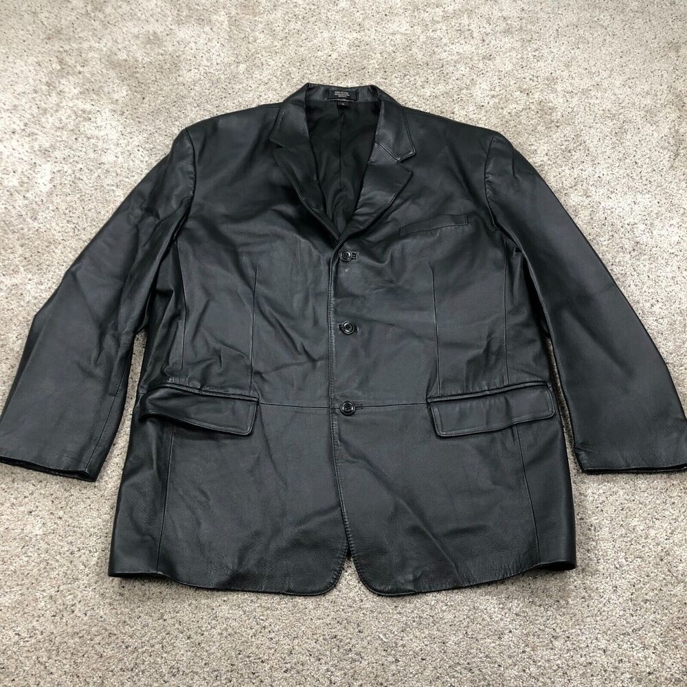 J Ferrar Jacket Adult Extra Large Black 100% Leather Blazer Coat Relaxed Mens